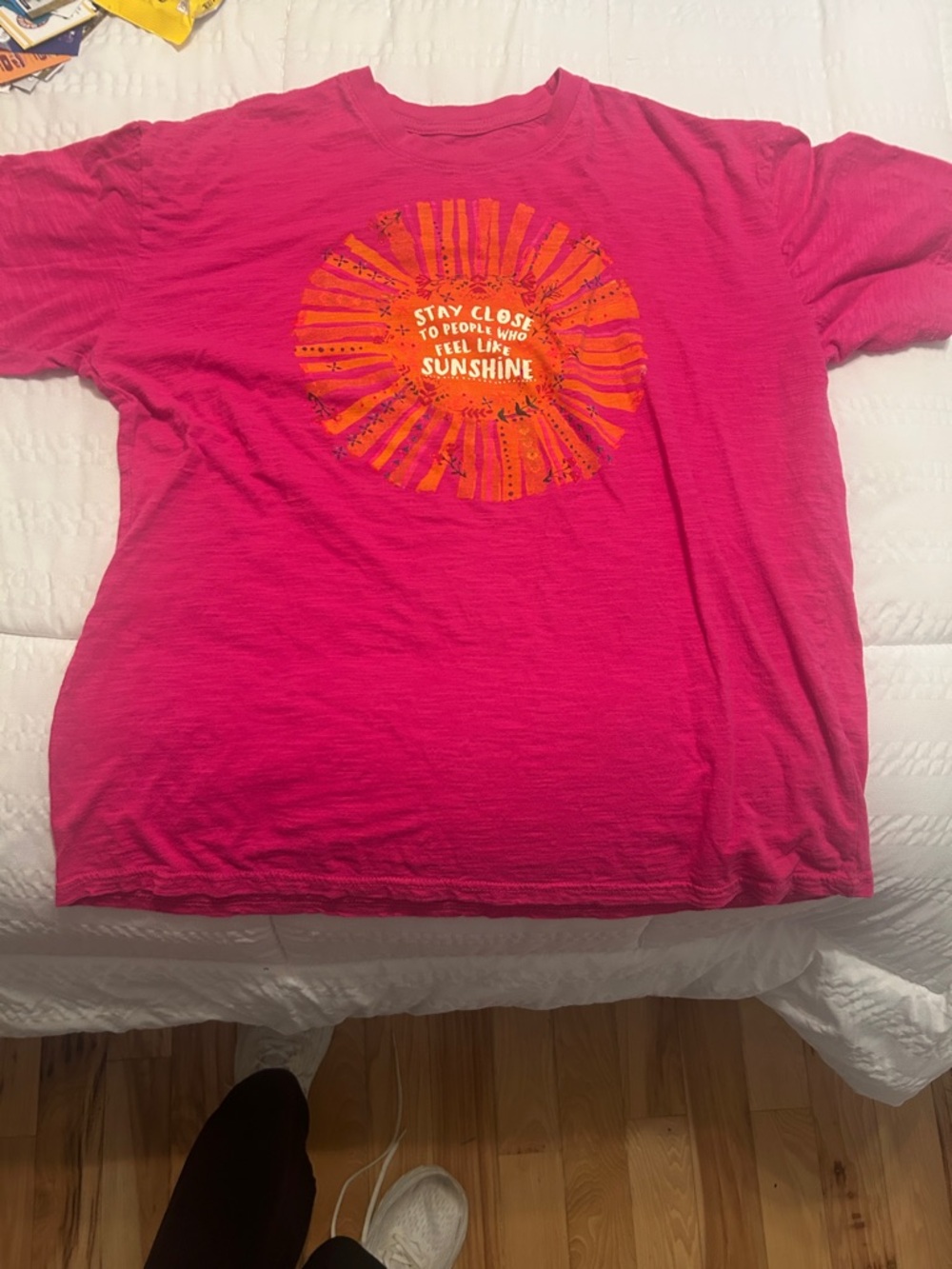 NATURAL LIFE Pink Short Sleeve Tee with Orange Sunburst Graphic